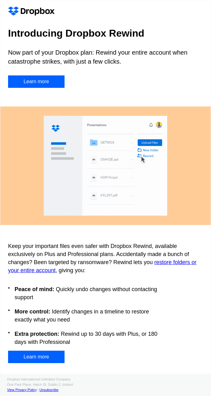 Introducing Dropbox Rewind Desktop View Really Good Emails