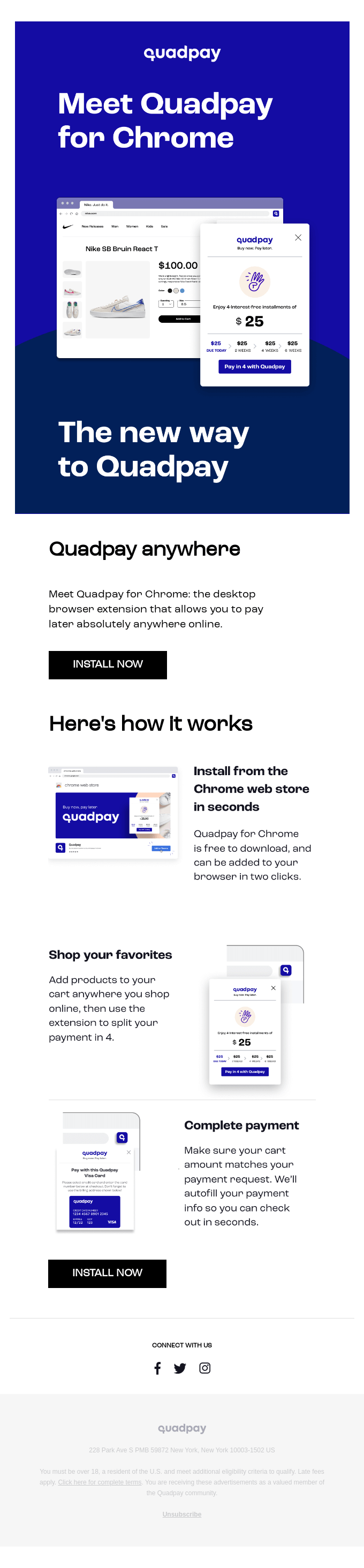 Meet Quadpay for Chrome from Zip Desktop Email View Really Good Emails