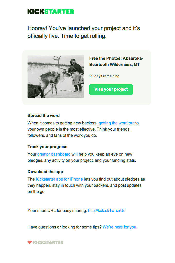Project Launch Email Design from Kickstarter — Info View Really Good