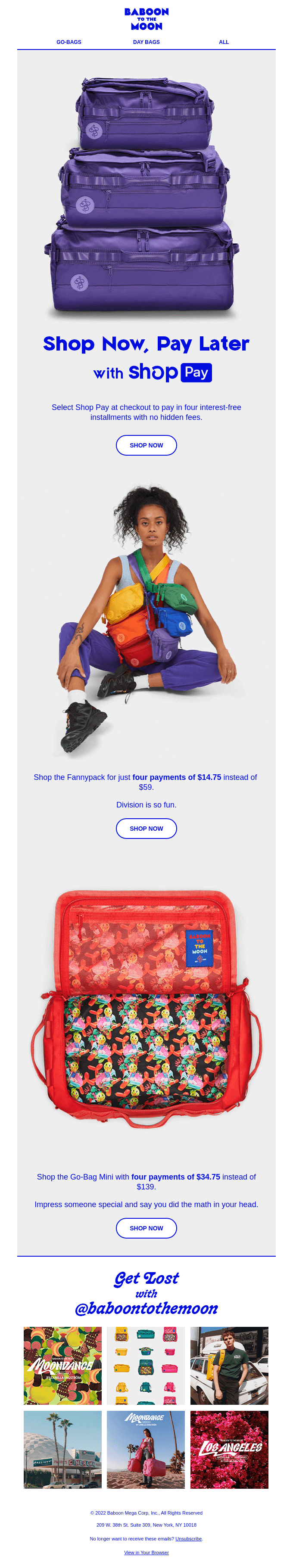 SHOP NOW, PAY LATER from BABOON Desktop Email View Really Good Emails