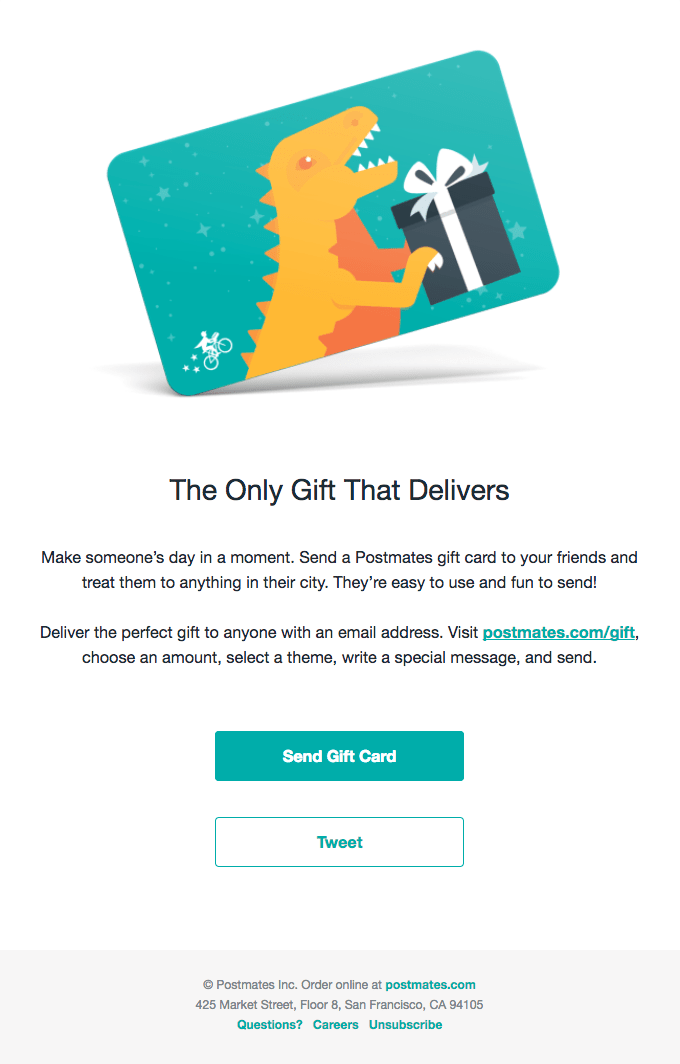 The Only Gift That Delivers from Postmates Desktop Email View