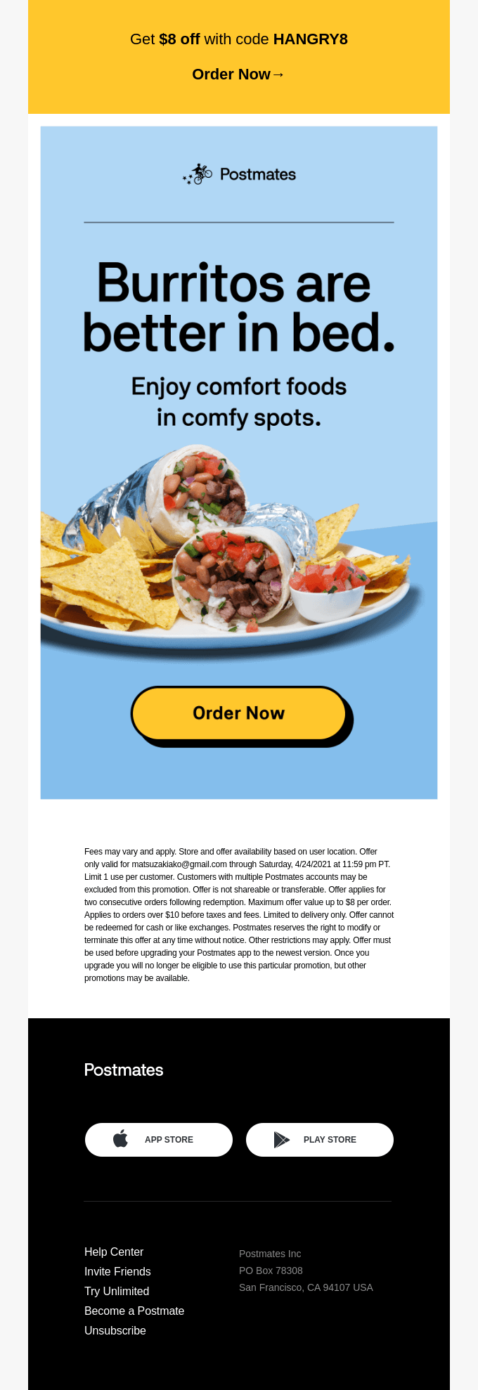 Your 8 Off Awaits 🤑 from Postmates Desktop Email View Really Good