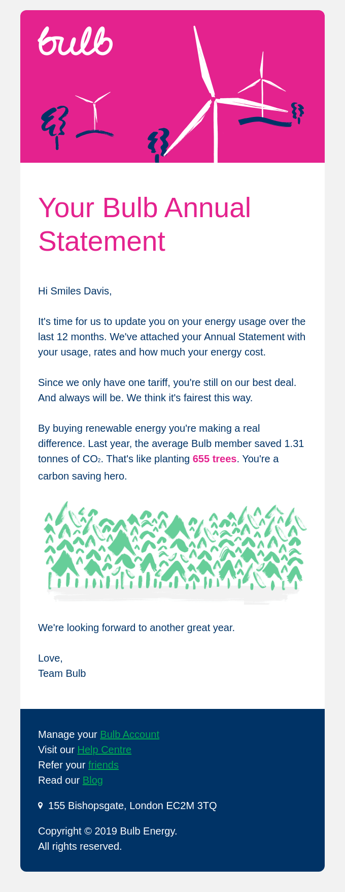 Your Bulb Annual Statement from Bulb Energy Desktop Email View