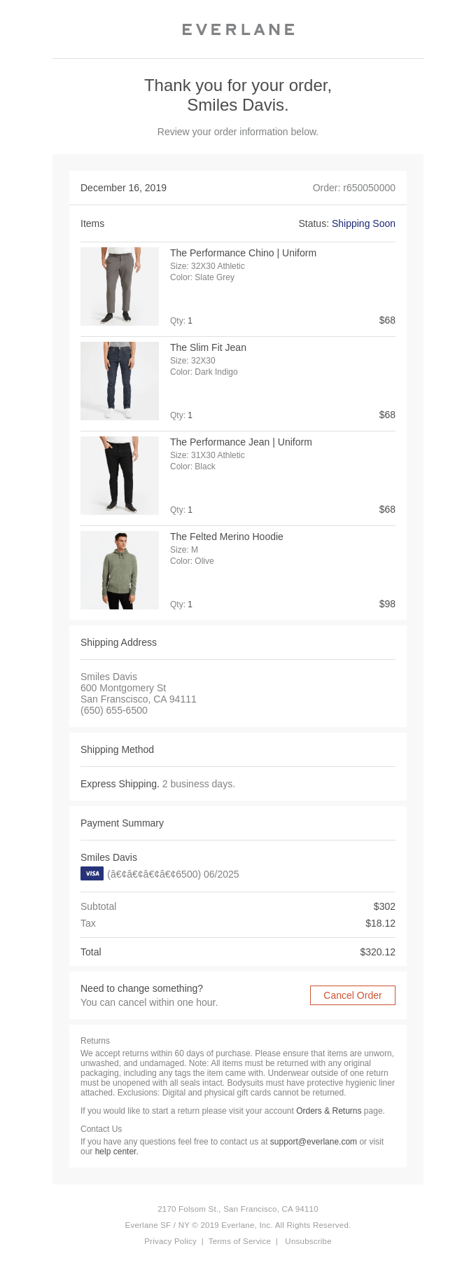 Your Everlane order from Everlane Desktop Email View Really Good Emails