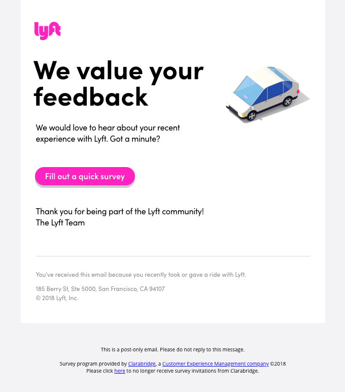 Your recent experience with Lyft from Lyft Desktop Email View