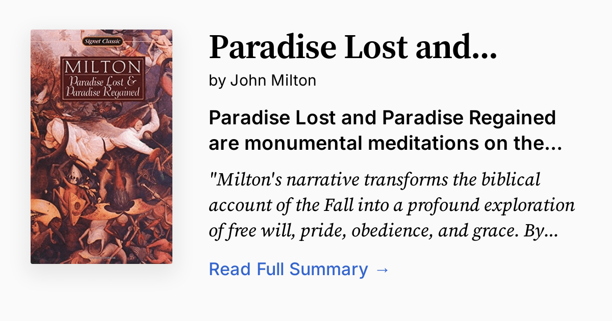 Paradise Lost and Paradise Regained Summary, Audio, Analysis, FAQ