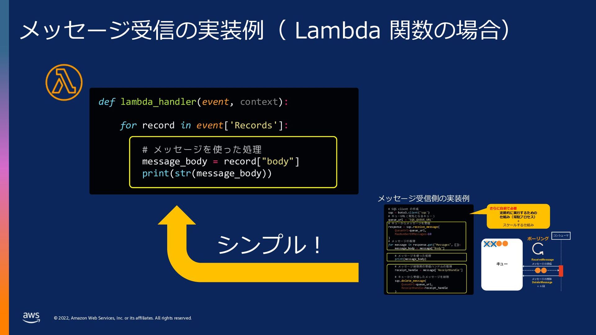 SQS + Lambda という⾮同期処理 ⻩⾦パターン再⼊⾨ AWSDevDay / SQSLambdaDevDay2022