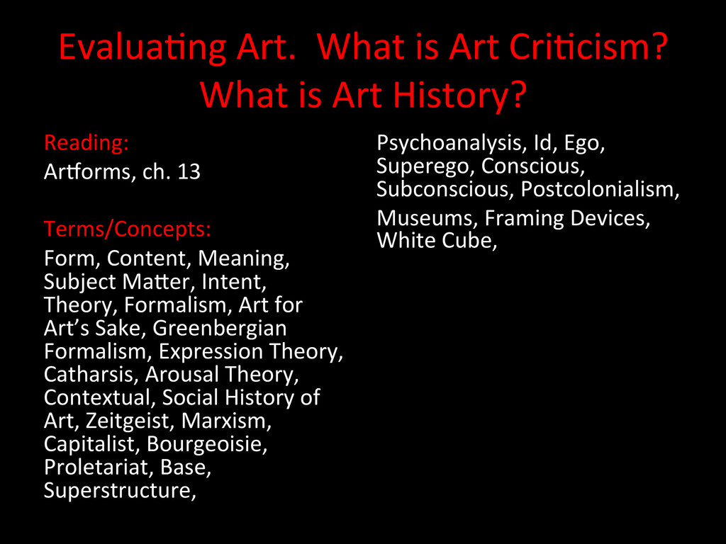 Evaluating Art. What is Art Criticism? What is Art History? Speaker Deck