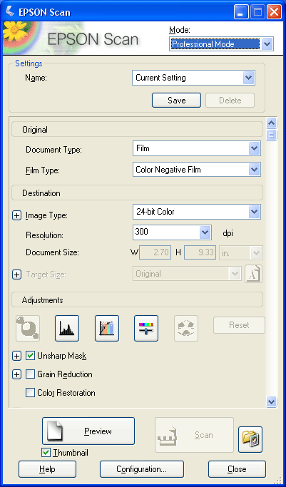 Selecting Epson Scan Settings