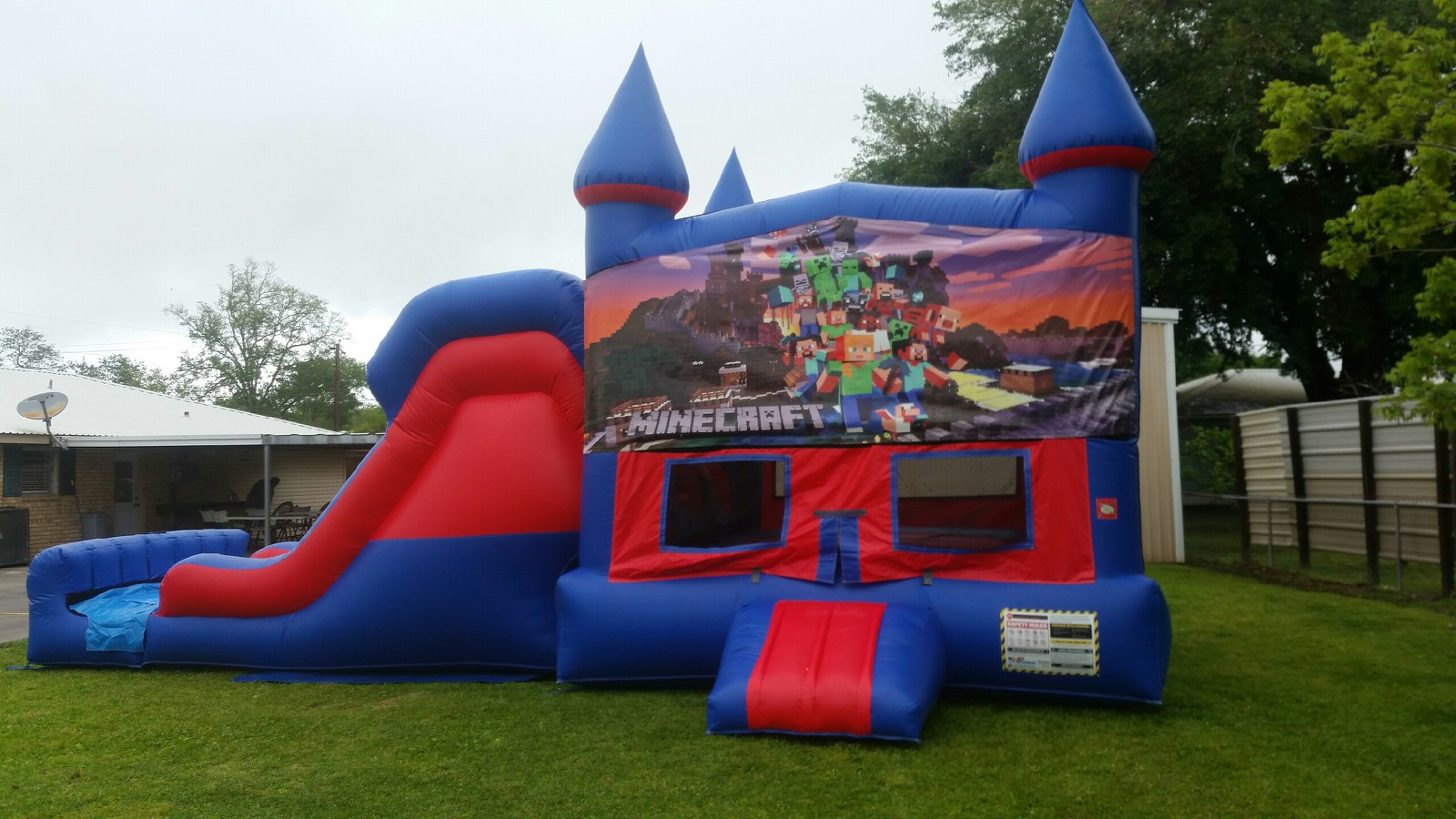 Minecraft 7' Double Lane Dry Slide With Bounce House & Party Rental