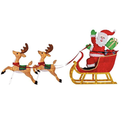 8.5 ft Yuletide Lane LED Santa's Sleigh with Two Reindeers