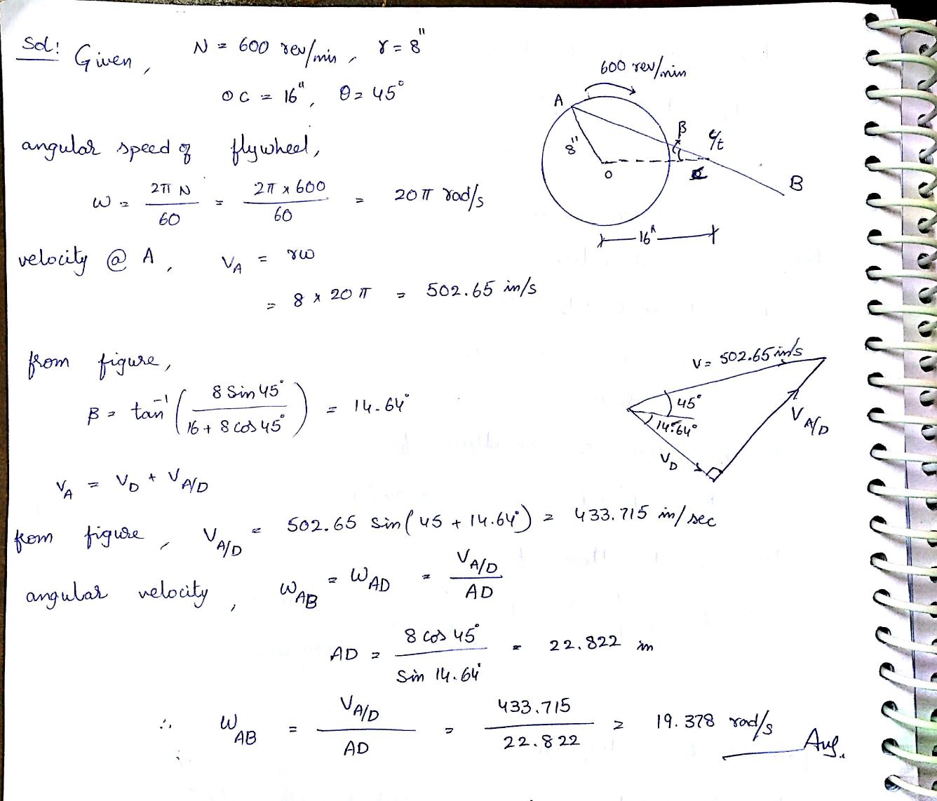 (Solved) The flywheel turns clockwise with a constant speed of 600 rev/min.... (1 Answer