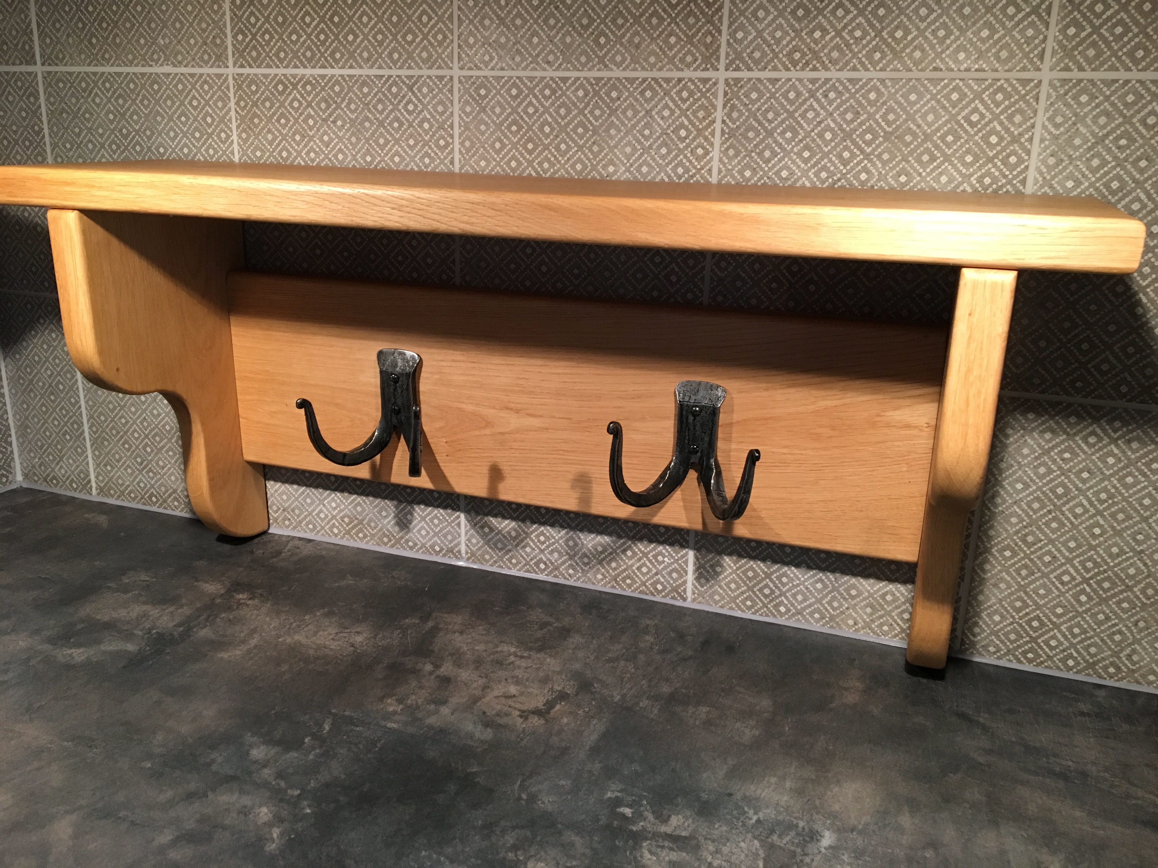 Solid Oak Wall Mounted Coat Hooks with Shelf