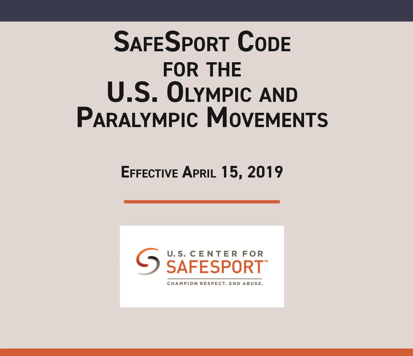 U.S. Center for SafeSport Updates Code Effective April 15, 2019 US