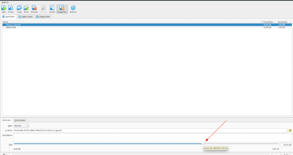 How to make hard drive bigger in VirtualBox on Linux —