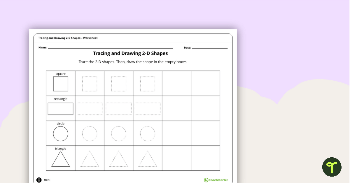Tracing and Drawing 2D Shapes Worksheet Teach Starter