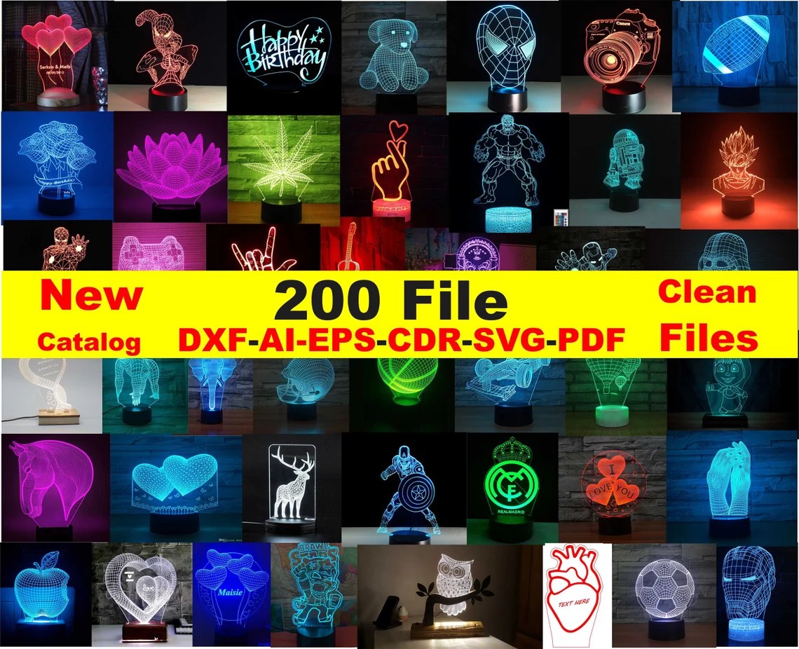 200 file 3d led lamp, 3d led light, 3d led lamp dxf, 3d led cnc file