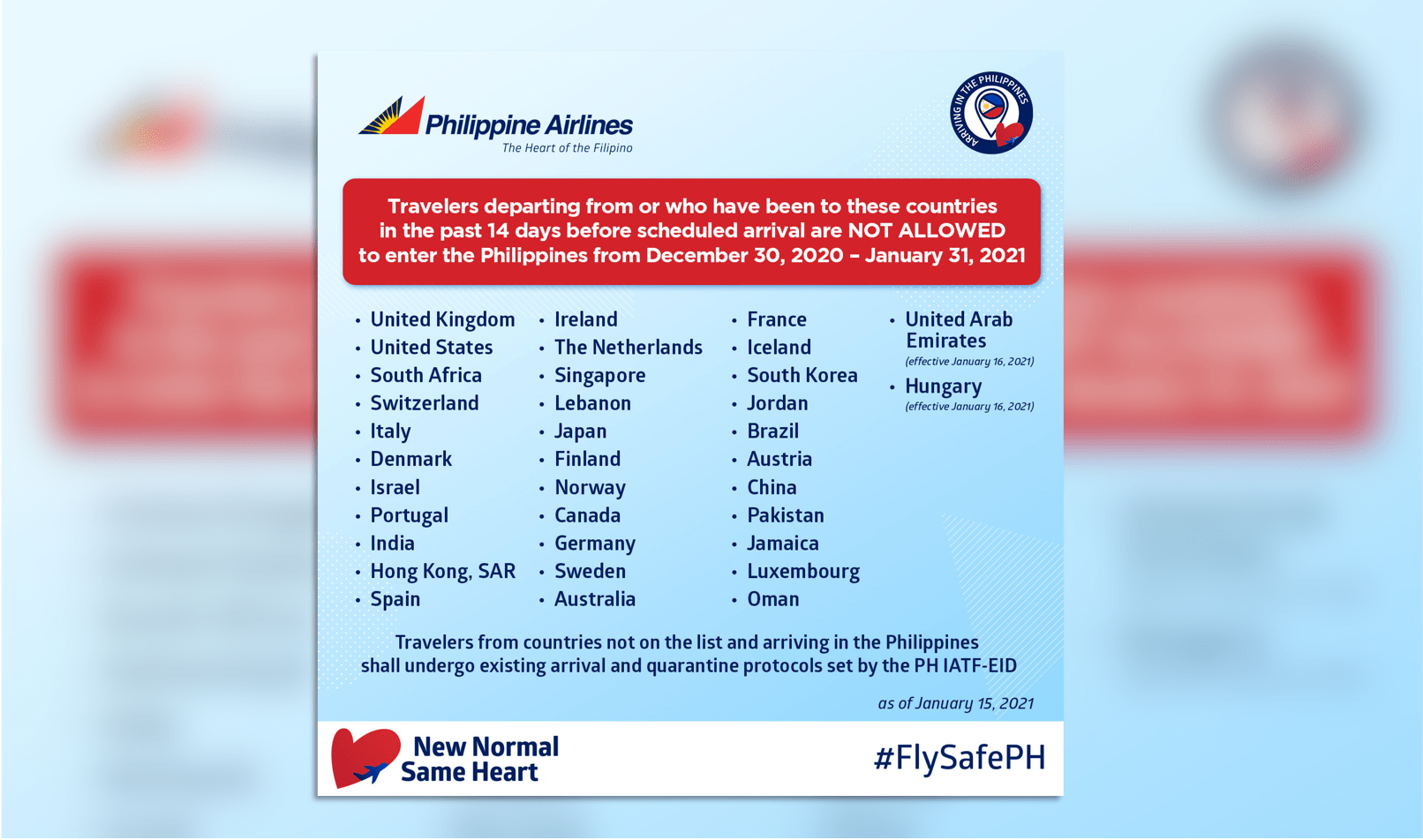 PAL Travelers, EXCEPT Filipinos and other eligible passengers, from