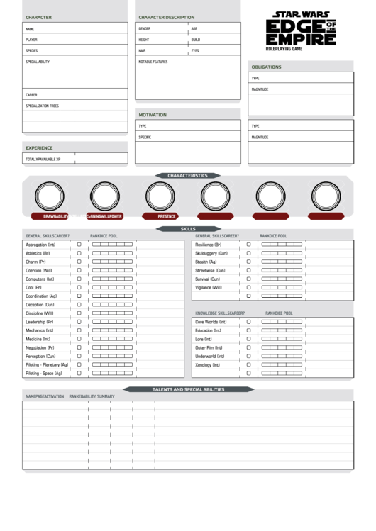Edge Of The Empire Form Fillable Sheet Printable Forms Free Online