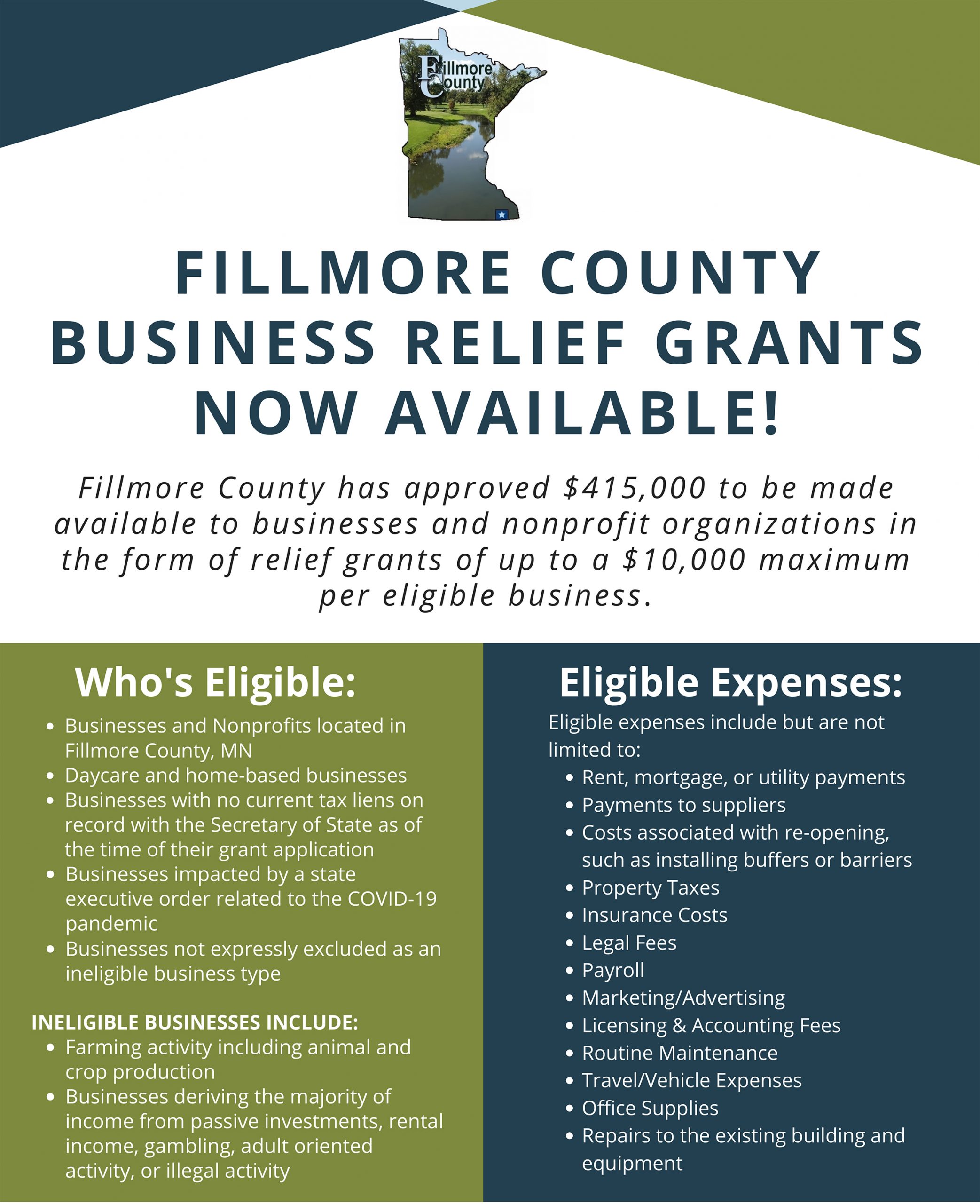 Fillmore County Business Relief Grants now available
