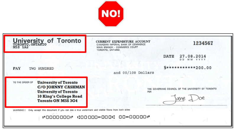 Should you ever issue a cheque from the University of Toronto to the University of Toronto