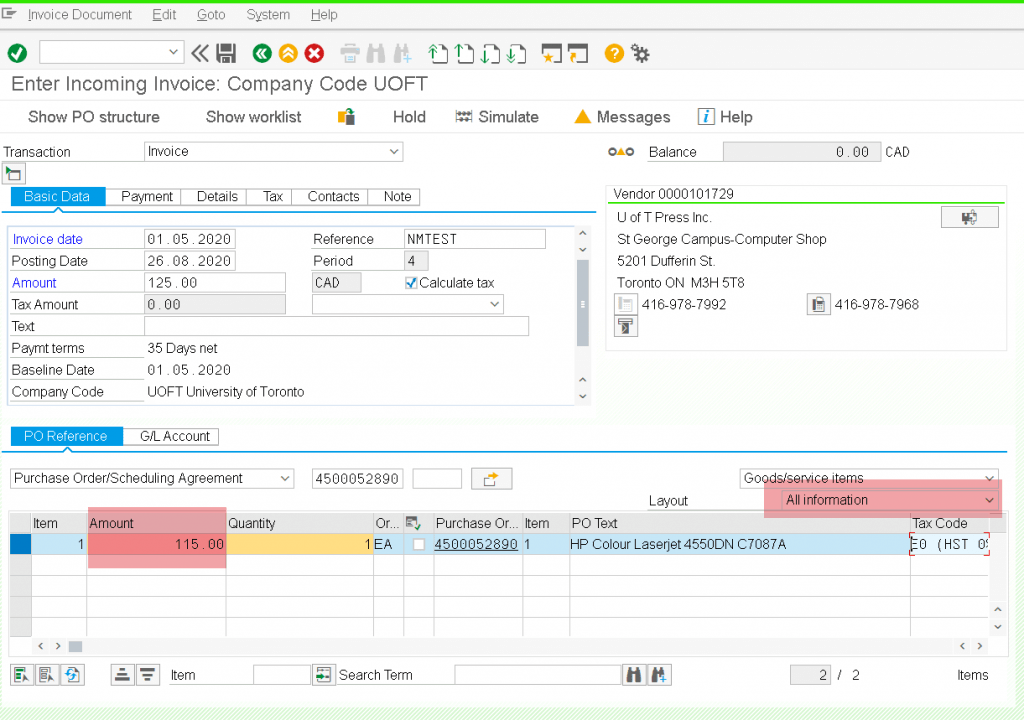 How do I process an Invoice Receipt (MIRO) if the invoice on hand does