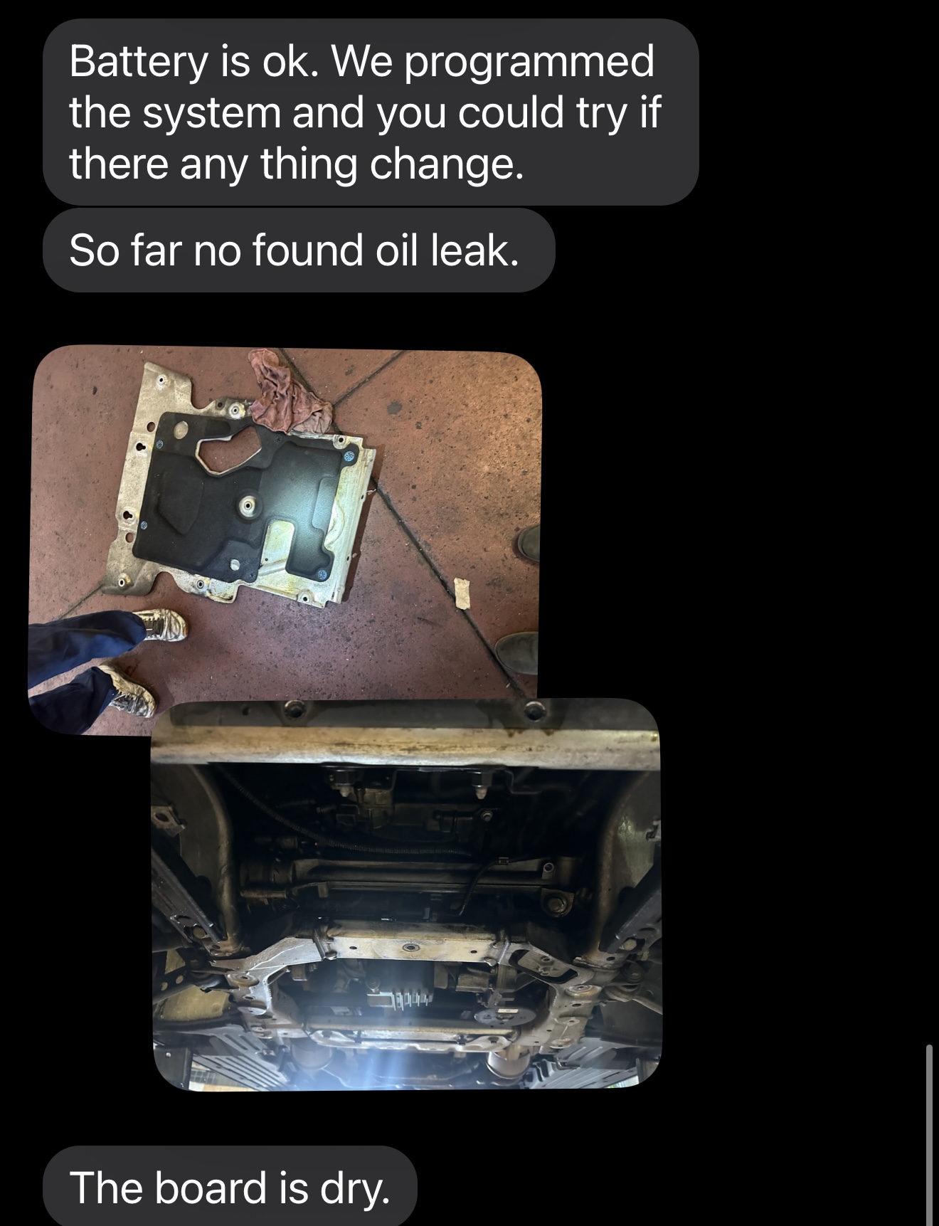 No oil leak after 3 weeks and BMS programmed