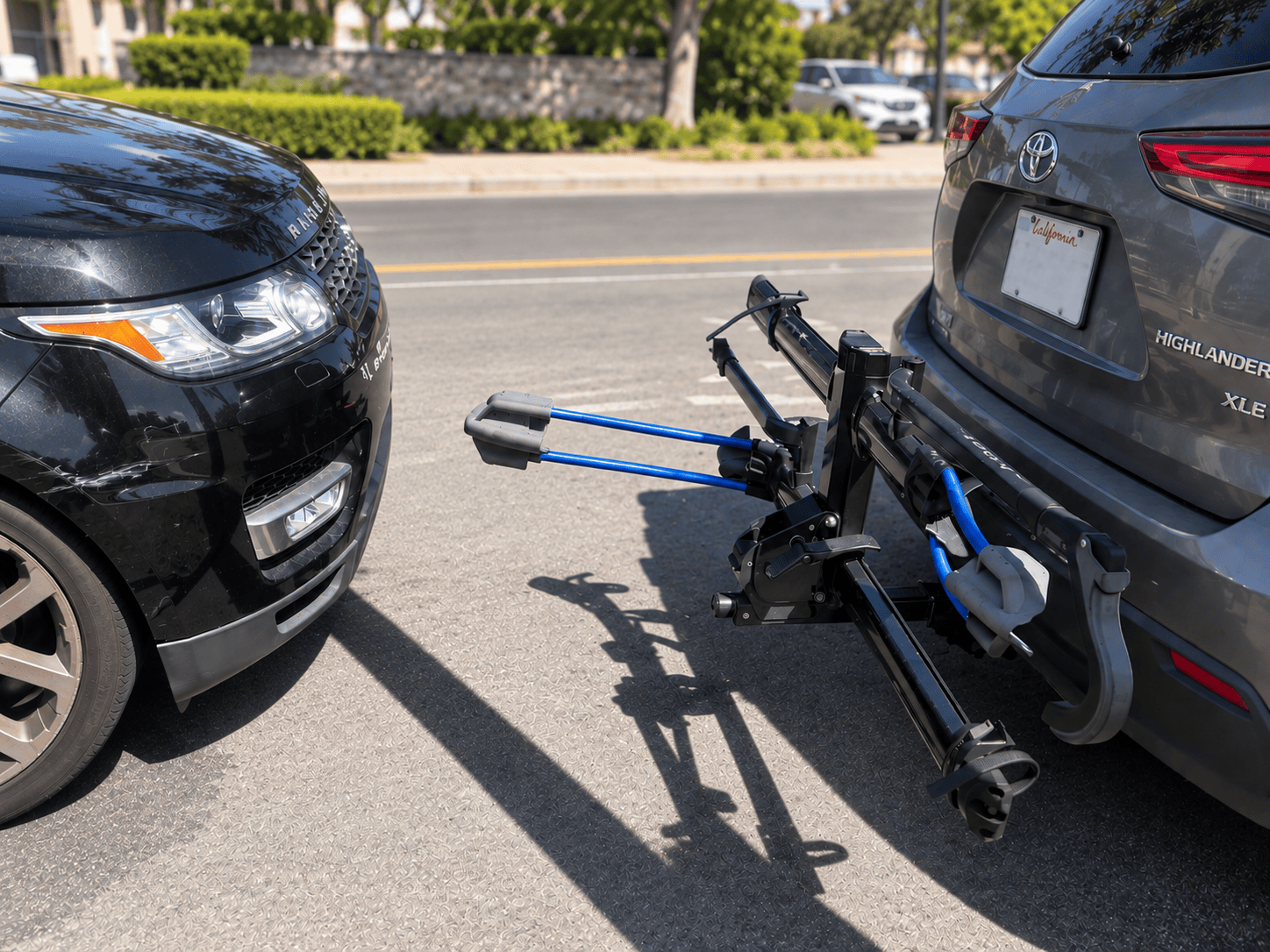 bumper scraped due to protruding bike rack