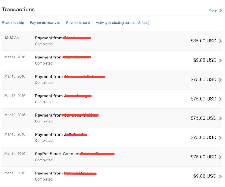 Passive Income Screen Shot From Paypal
