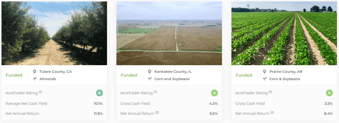 AcreTrader sample farmland funded past deals