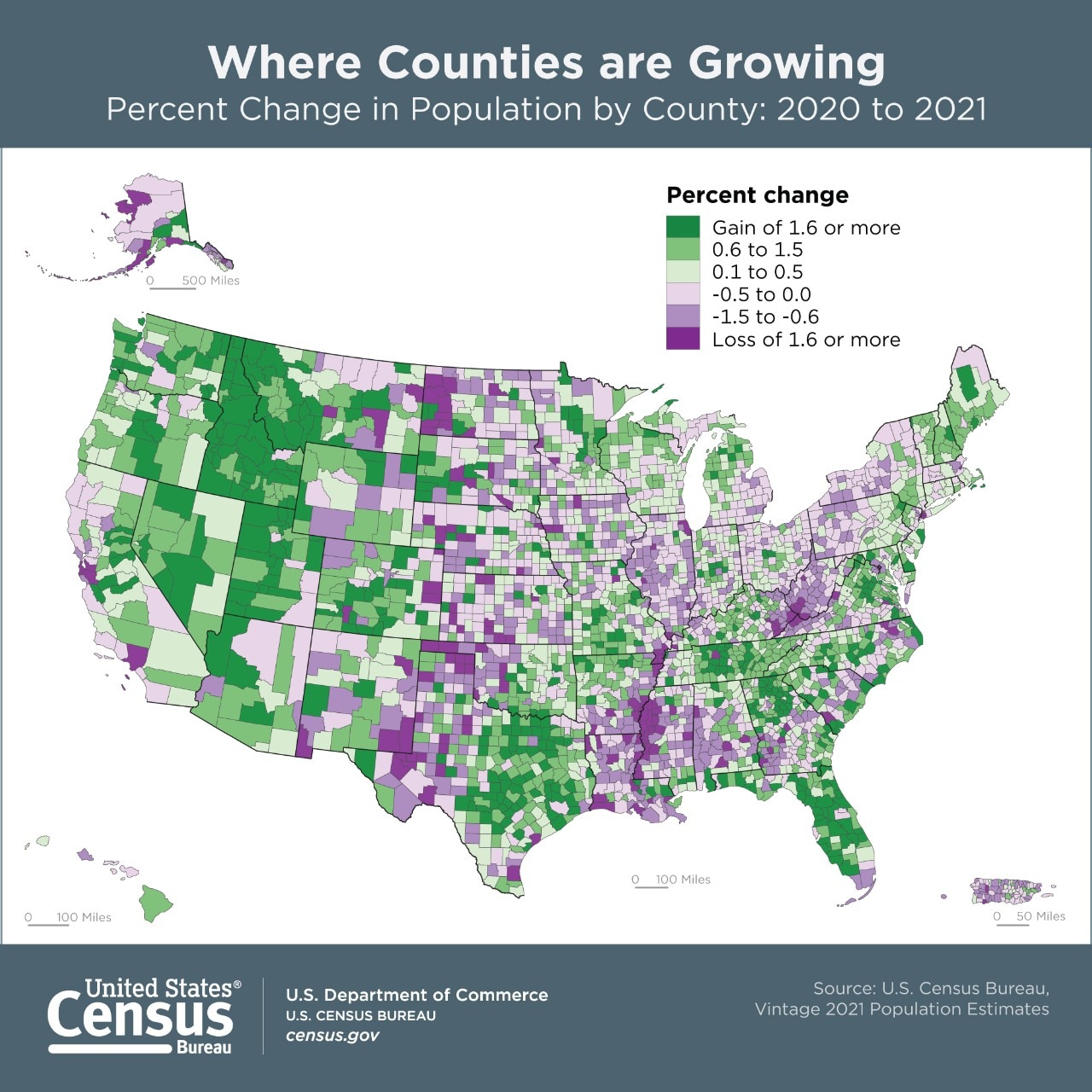 Demographic changes in America and where counties are seeing growing population from 2020 to 2021
