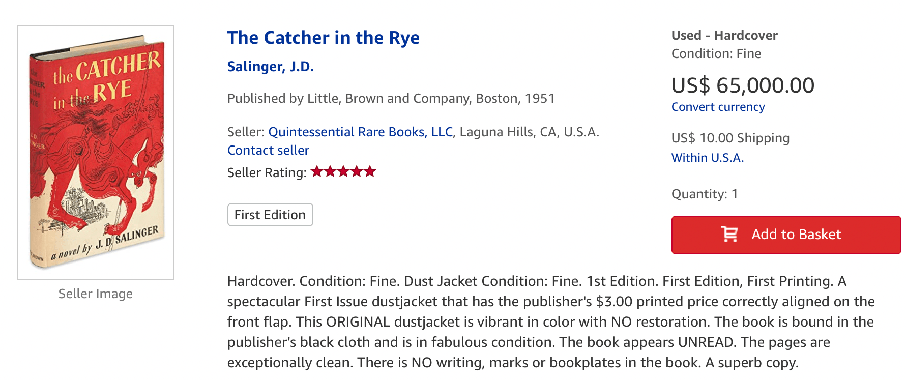 Catcher In The Rye rare book worth $65,000