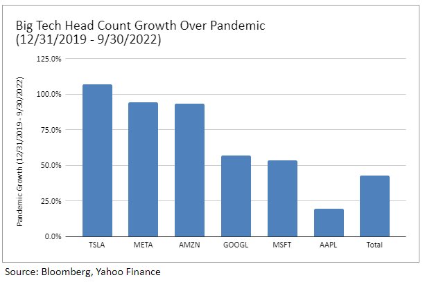 Big tech companies headcount growth during the pandemic, over-hired