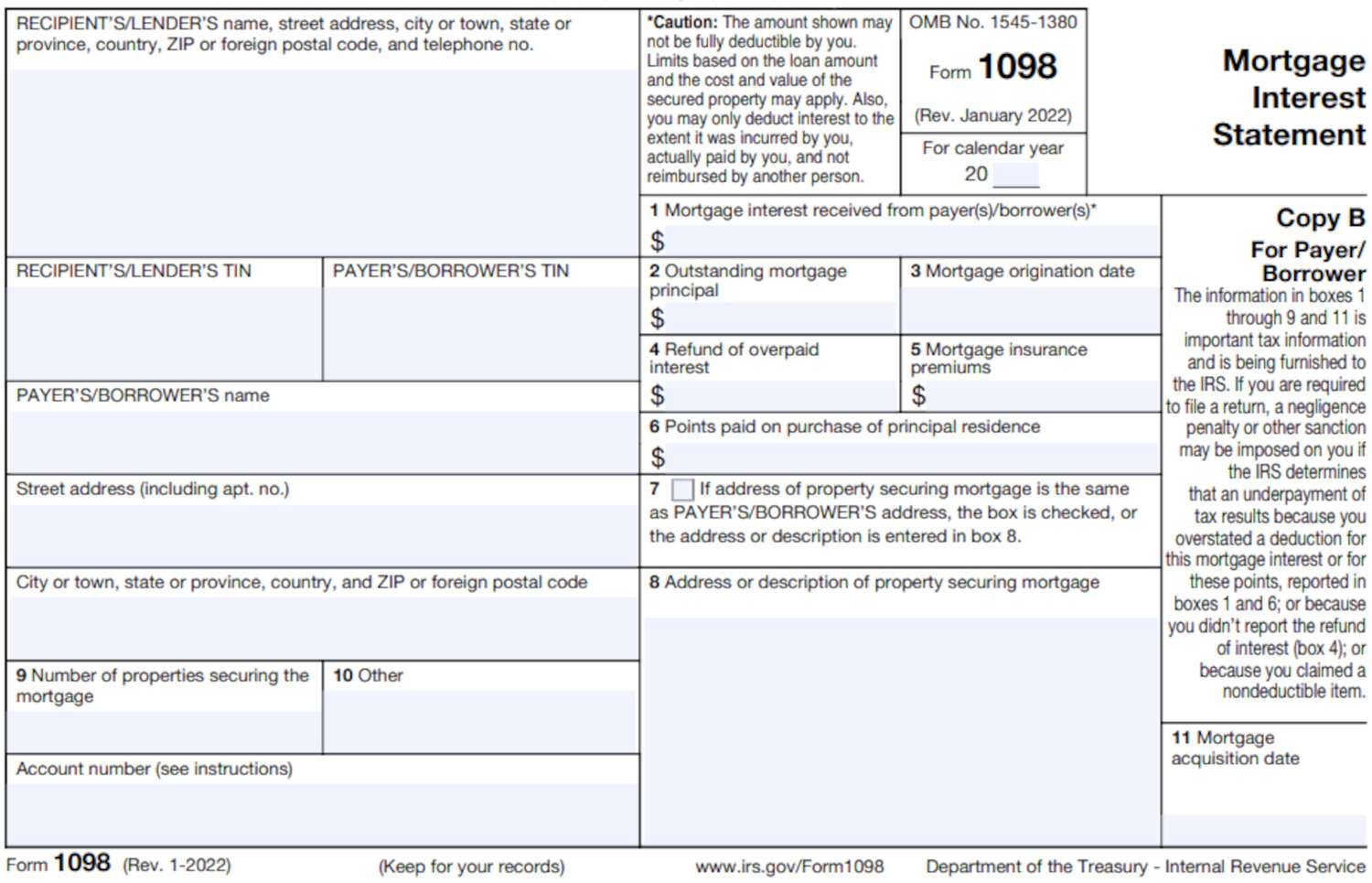 Form 1098 Mortgage Interest Statement Example - How To Calculate Your Mortgage Interest Deduction If It's Over The Max