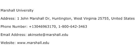 Marshall University Address, Contact Number of Marshall University