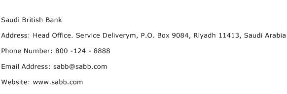 Saudi British Bank Address, Contact Number of Saudi British Bank