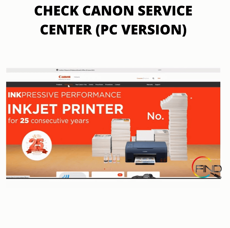 How to know nearest CANON SERVICE CENTER (pC version) FindC