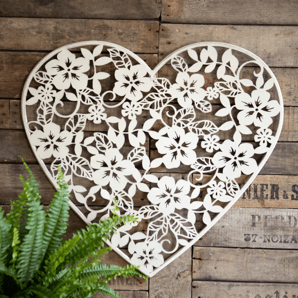 Large Decorative White Heart Metal Wall Art