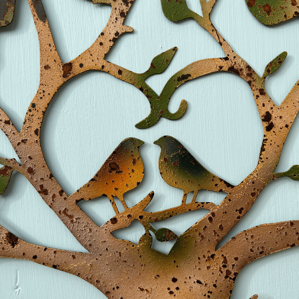 Love Birds Rusted Green Tree Circular Wall Art 60cm