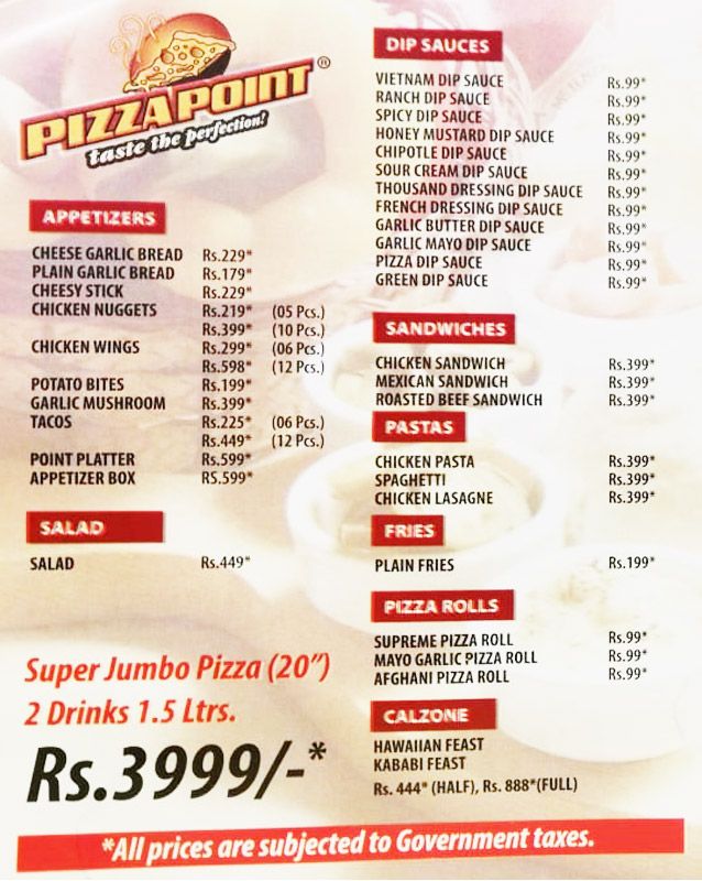 Pizza Point GulshaneIqbal Menu