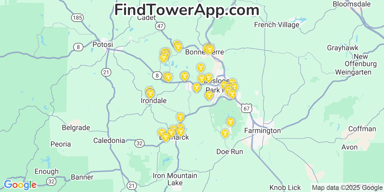 Verizon 4G/5G cell tower coverage map Leadwood, Missouri