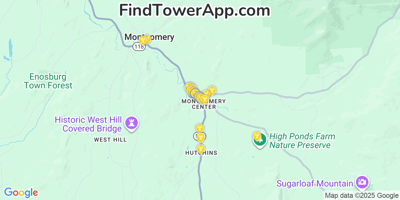 AT&T 4G/5G cell tower coverage map Montgomery, Vermont