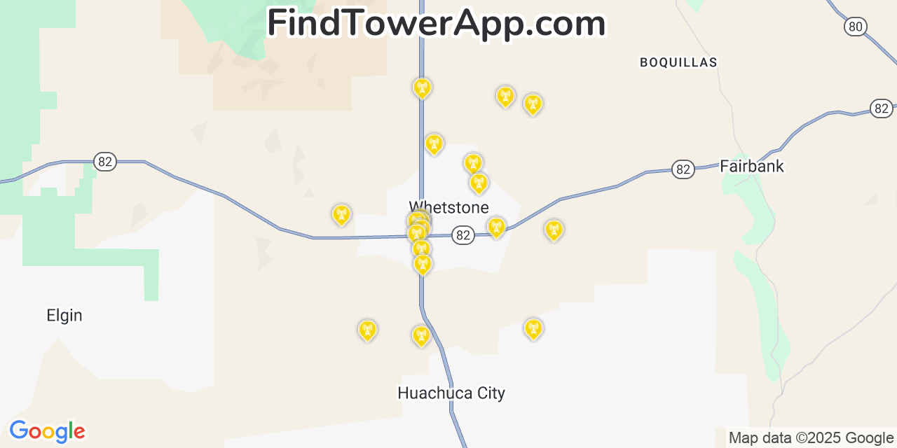 AT&T 4G/5G cell tower coverage map Whetstone, Arizona