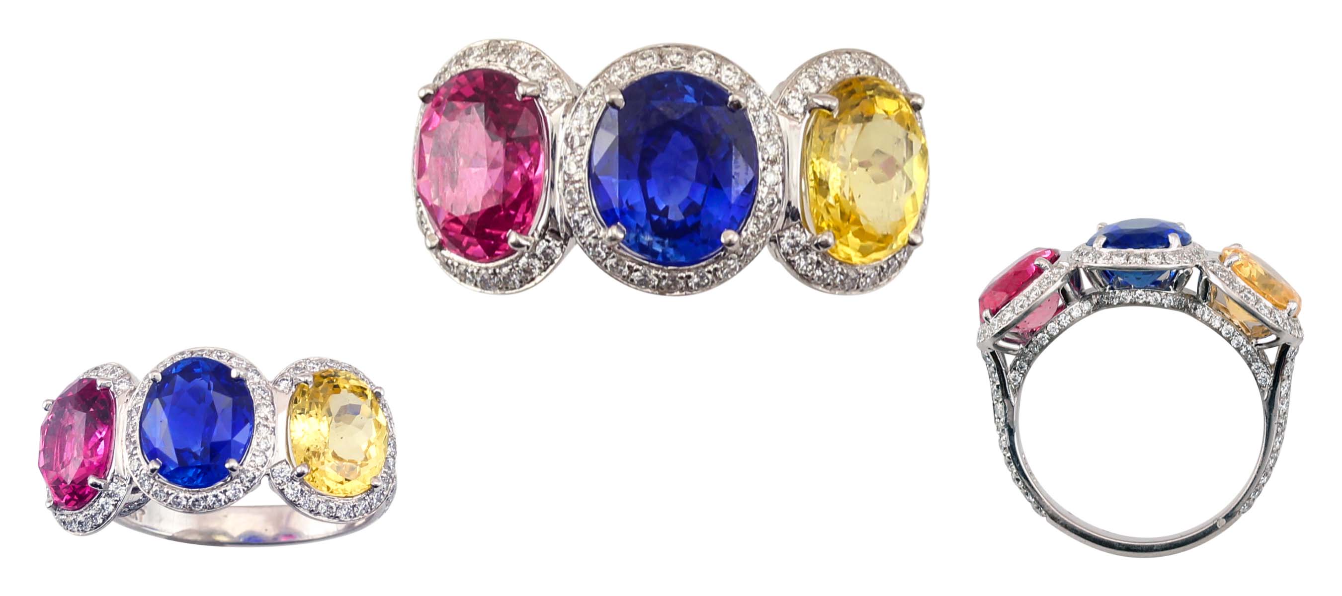 Fine Unheated Blue, Pink & Yellow Sapphire Ring Fine Jewelry and Gems