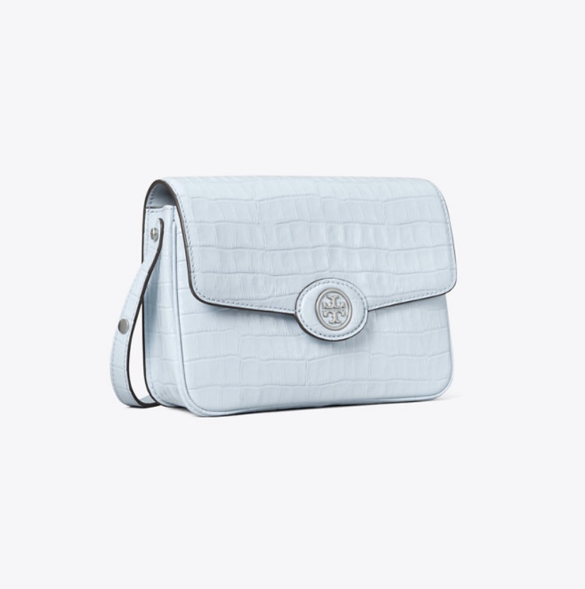 Tory Burch Robinson Embossed Convertible Shoulder Bag Blue Mist