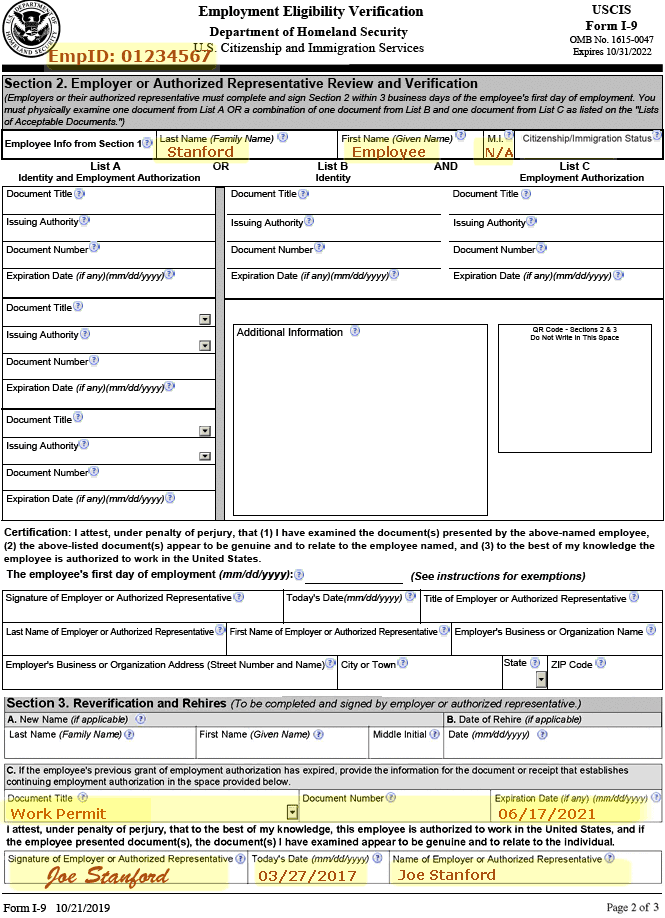 Examples of Updated Form I9