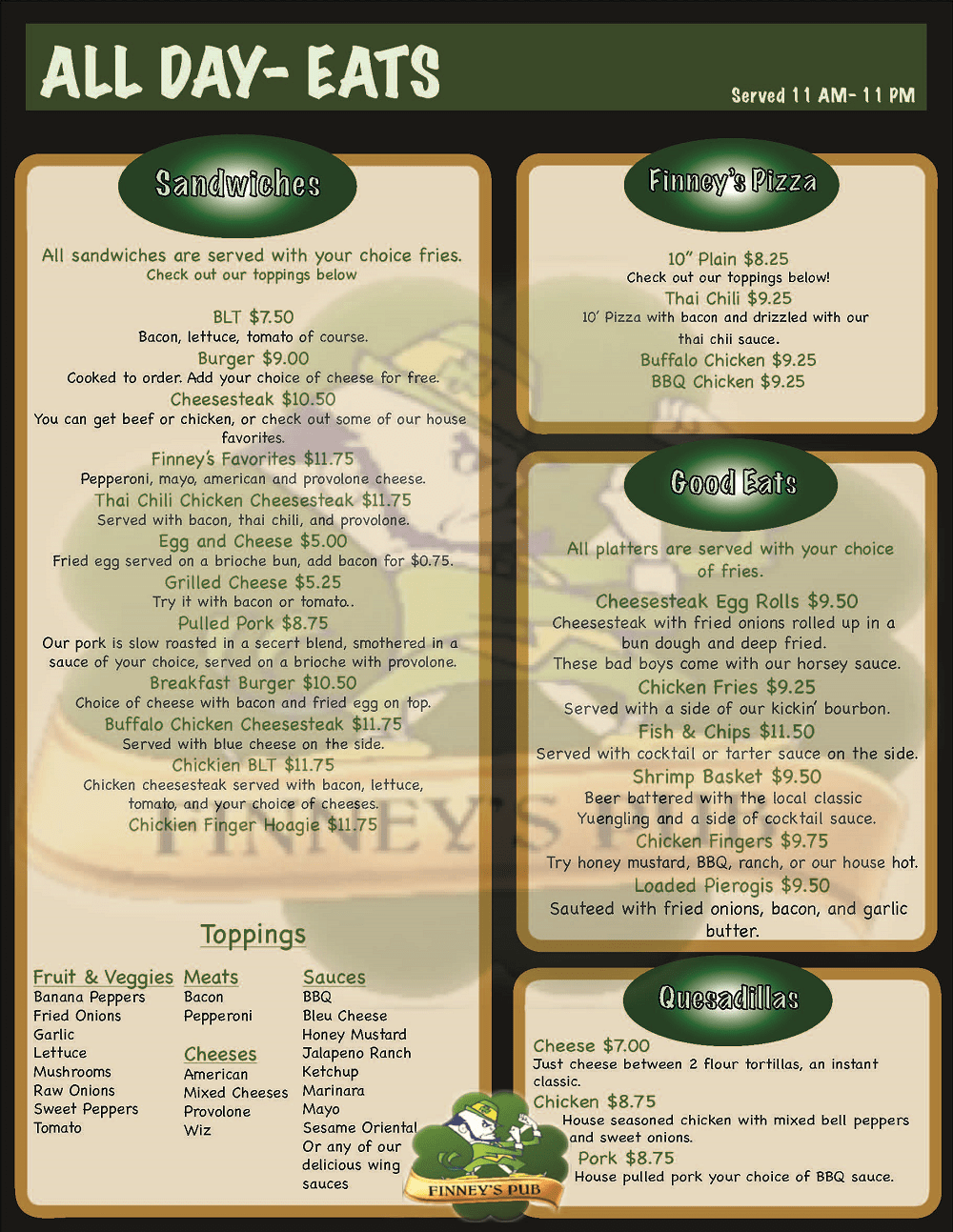 finney menu page 2a FINNEY'S PUB
