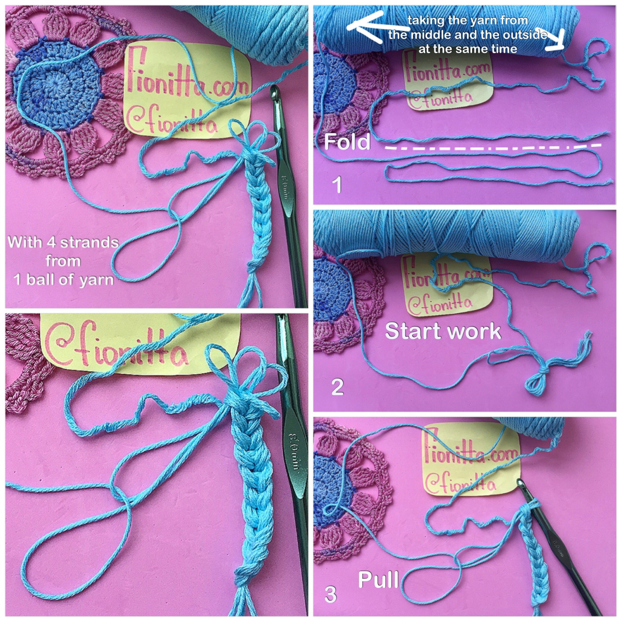 How to crochet with several strands from one ball of yarn? Fionitta