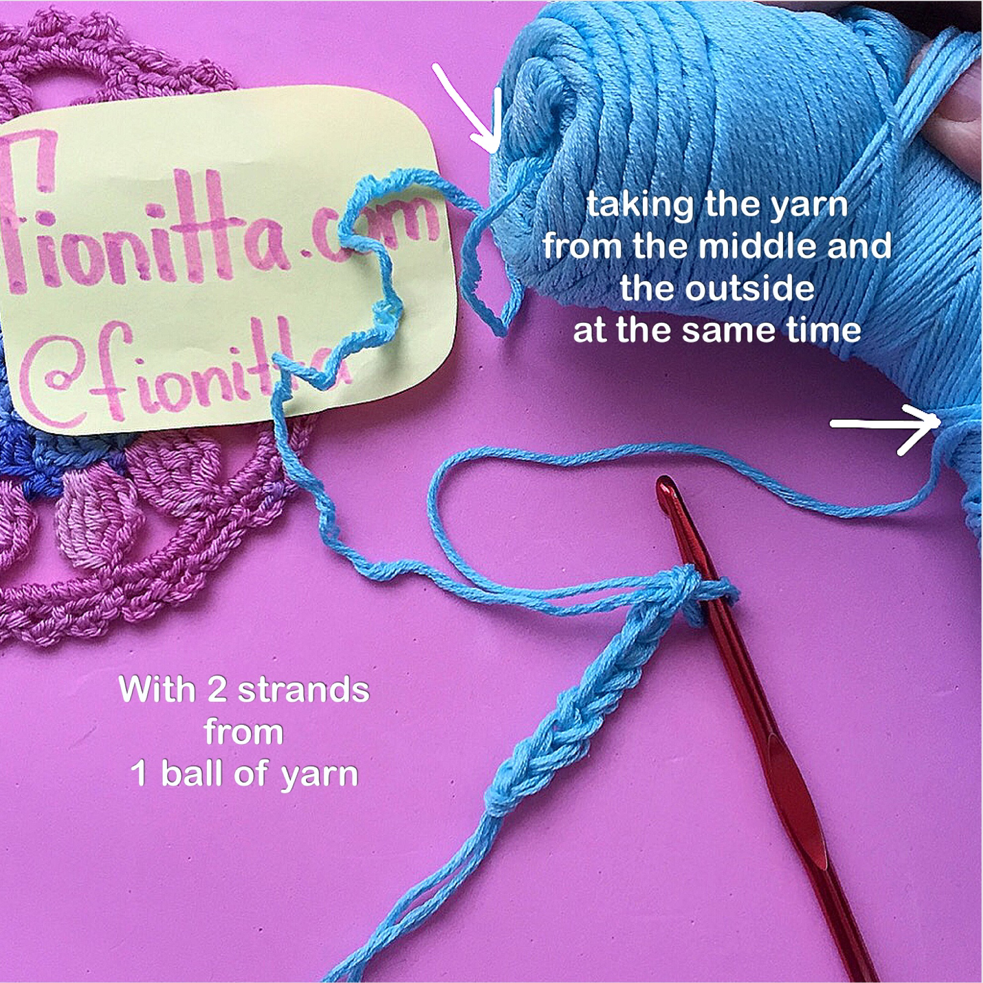 How to crochet with several strands from one ball of yarn? Fionitta