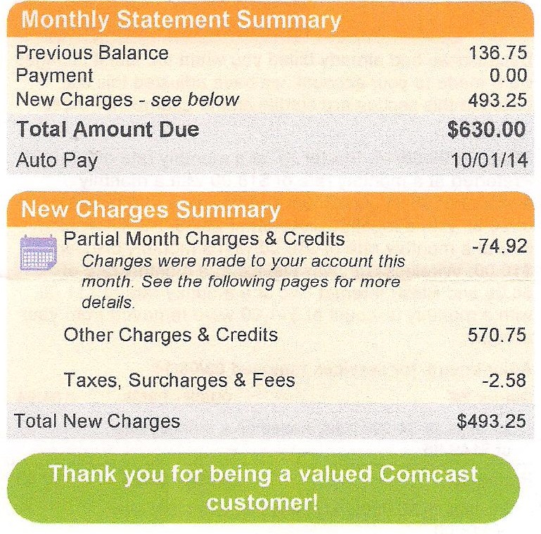 Ridiculous Bill from Comcast Firas Blog